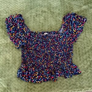 Tommy Hilfiger Denim Navy Floral Smocked Blouse Sz M